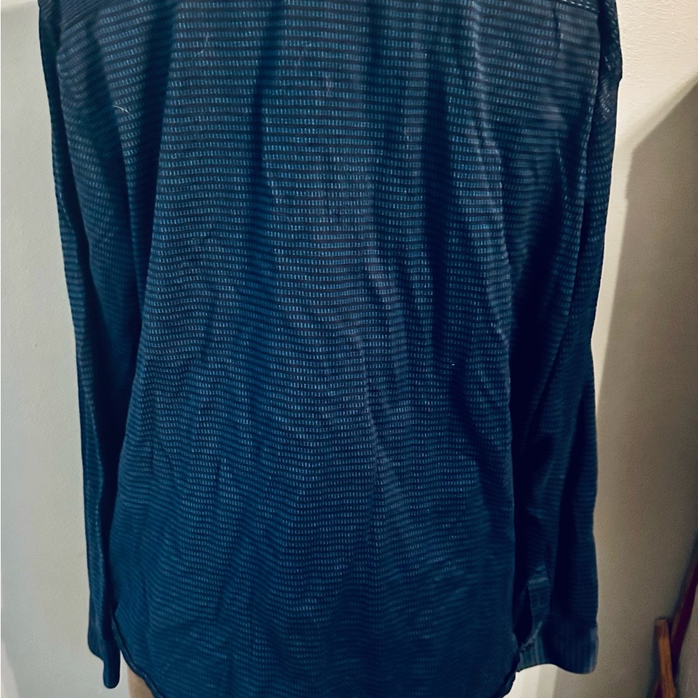 Calvin Klein Mens XL Slim Fit Navy Blue Pattern Button Down Shirt Long Sleeve - Picture 3 of 4